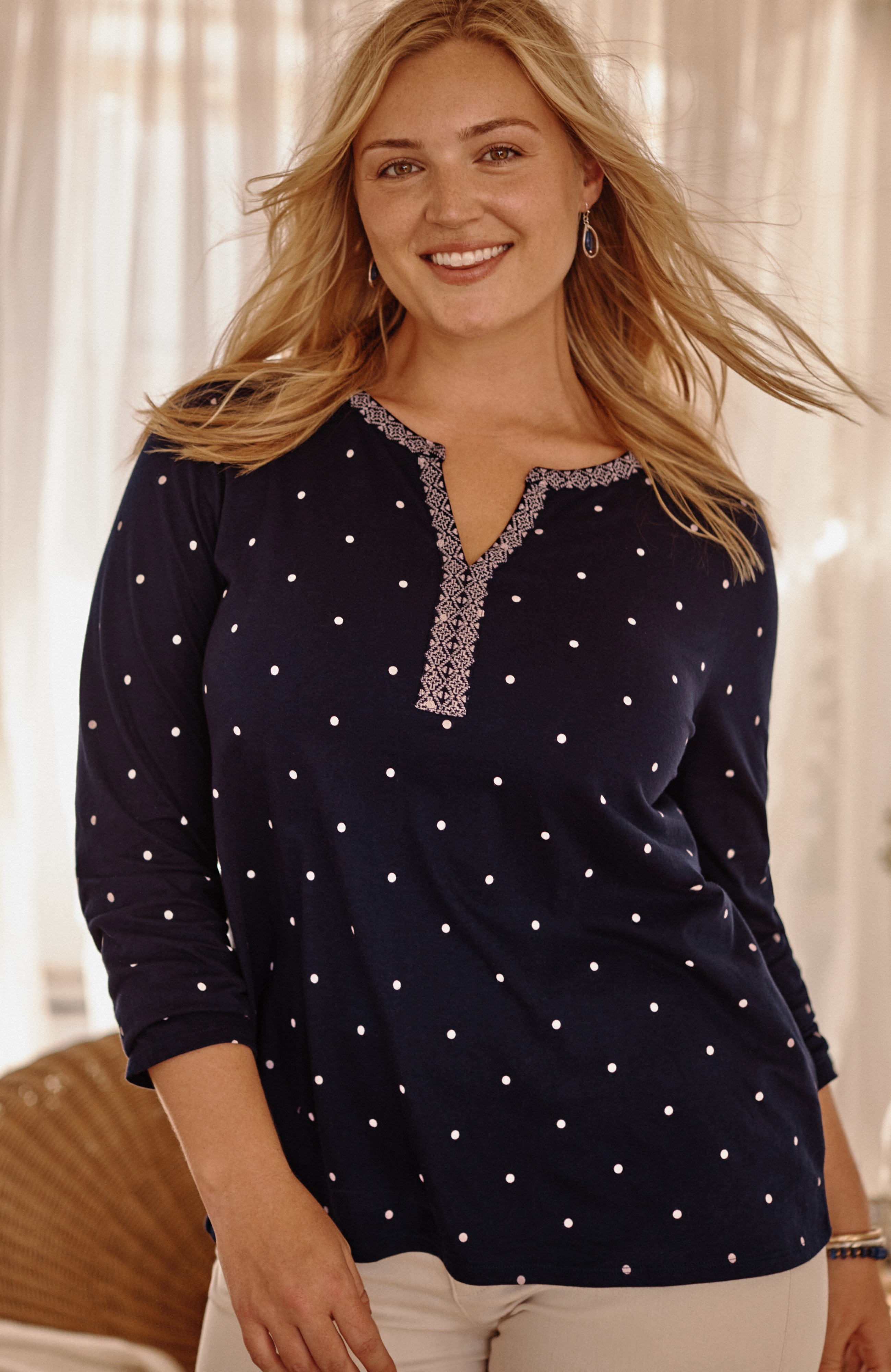 EMBROIDERED & PRINTED DOT TOP | JJill