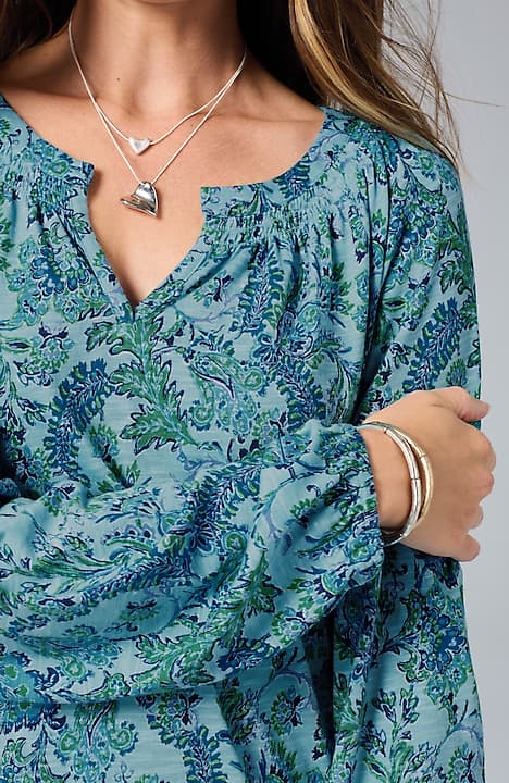 printed smocked top