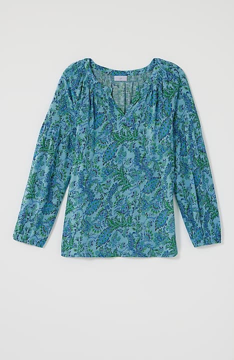 printed smocked top