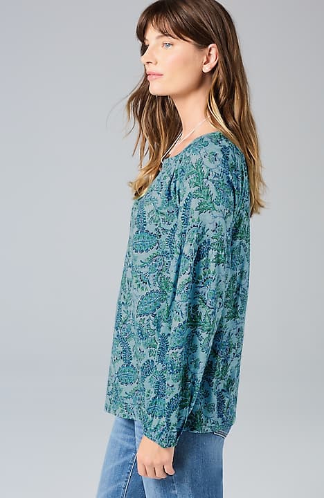 printed smocked top