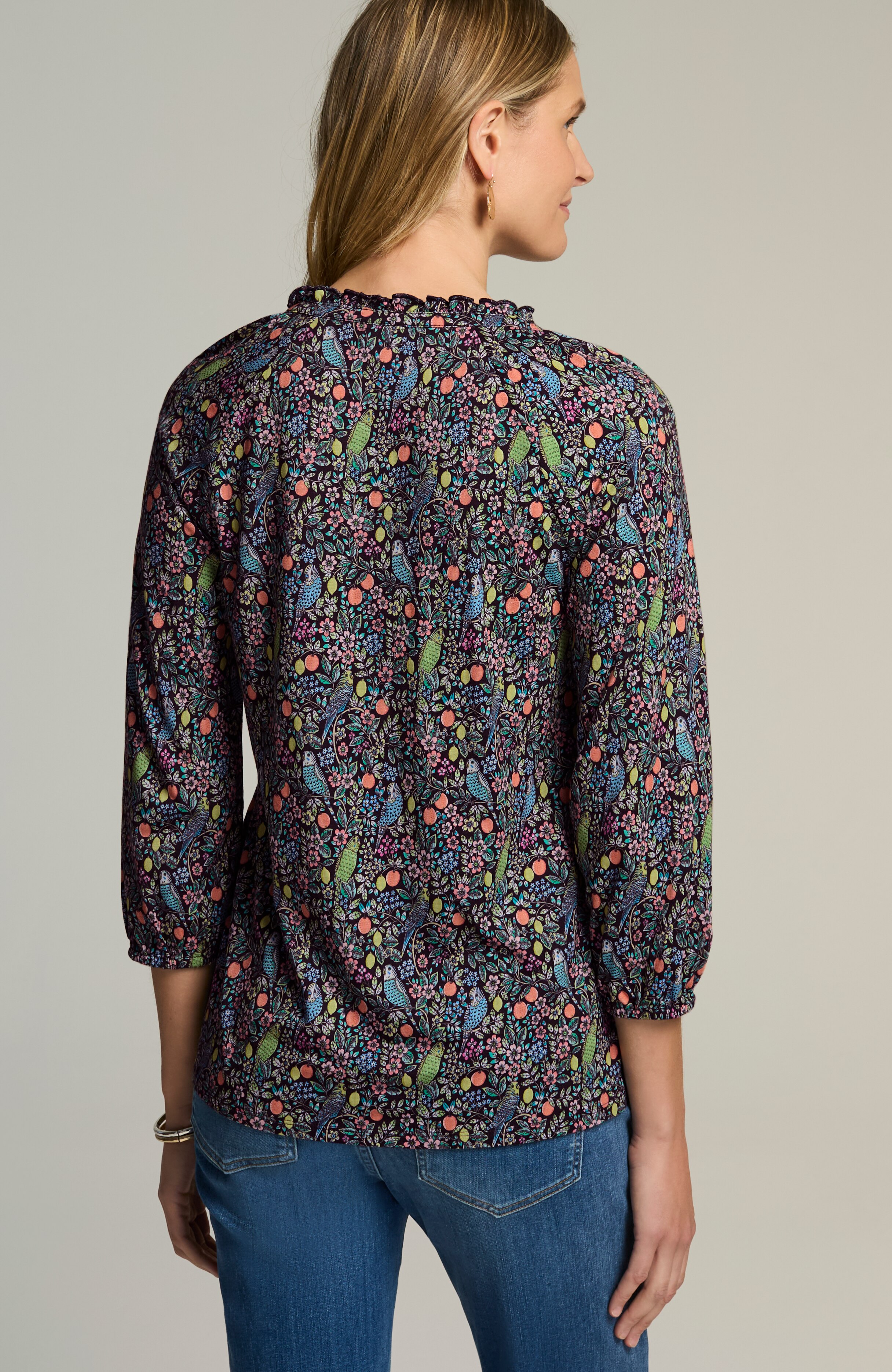 RUFFLE-NECK BUTTON-FRONT TOP | JJill