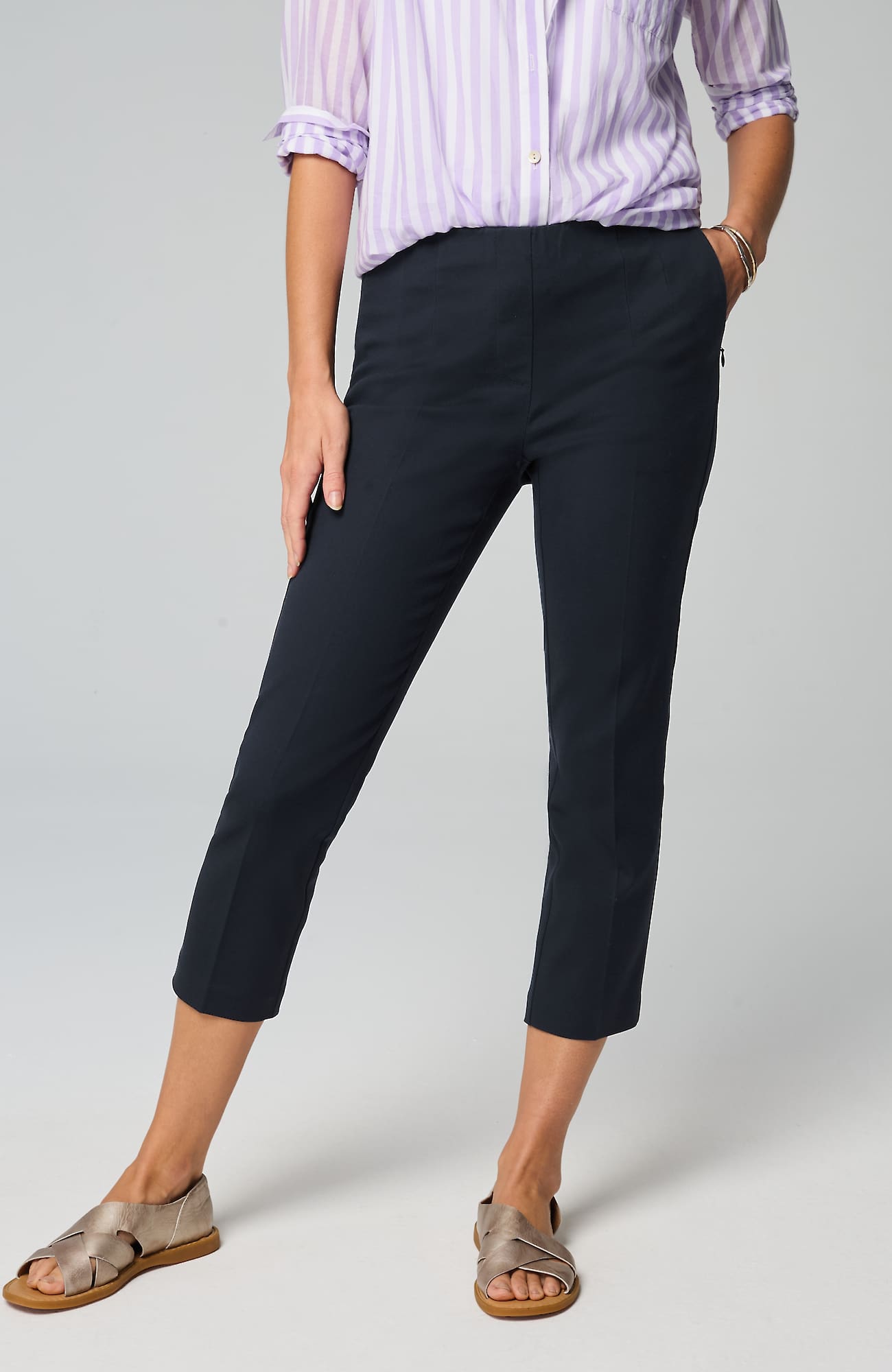 Jjill J.jill Versatile Cotton-stretch Slim-leg Capris In Navy Blue