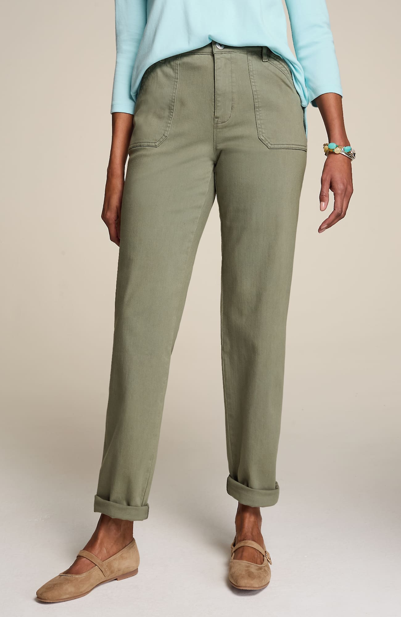 Jjill J.jill Curvy-fit Patch-pocket Jeans In Light English Moss