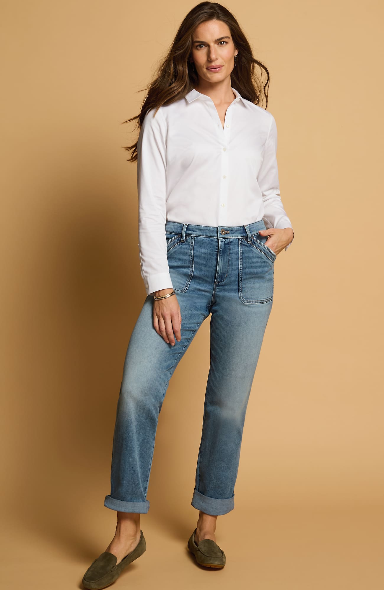 Jjill J.jill Curvy-fit Patch-pocket Jeans In Bedford Wash