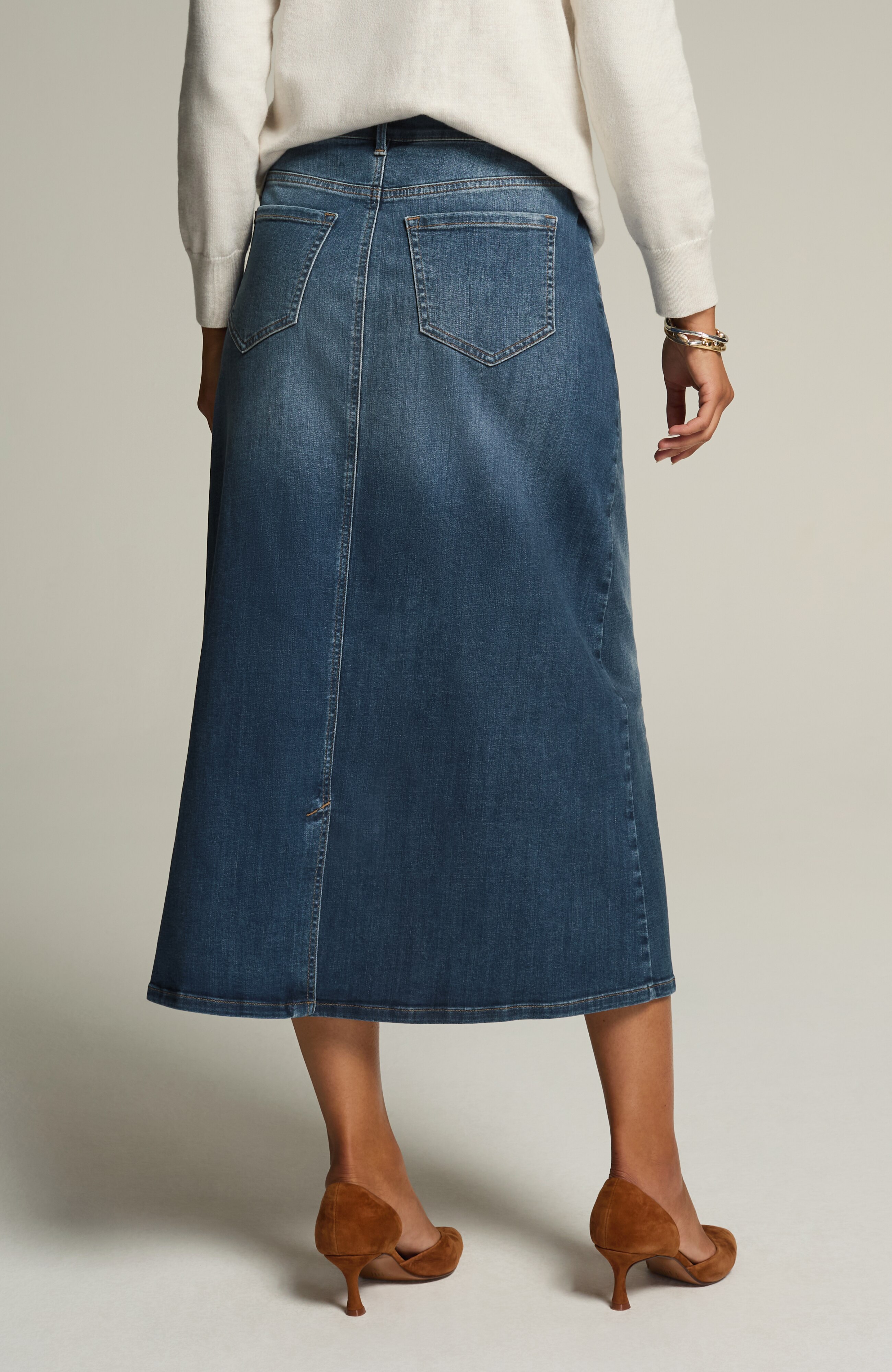 【NONCODE】Noil washed denim long skirt Dark Wash Denim Maxi Skirt