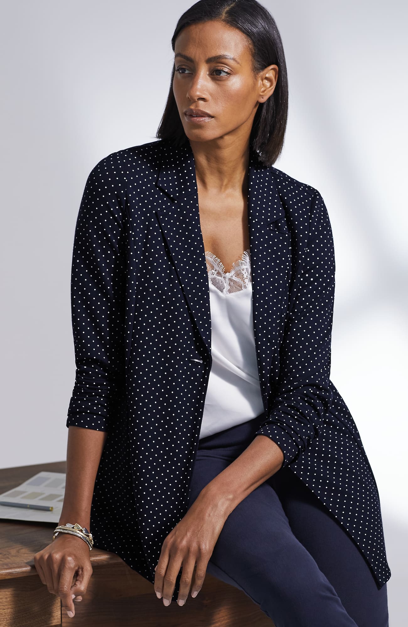 Jjill J.jill Wearever Soft Blazer In Navy Blue Classic Pindot