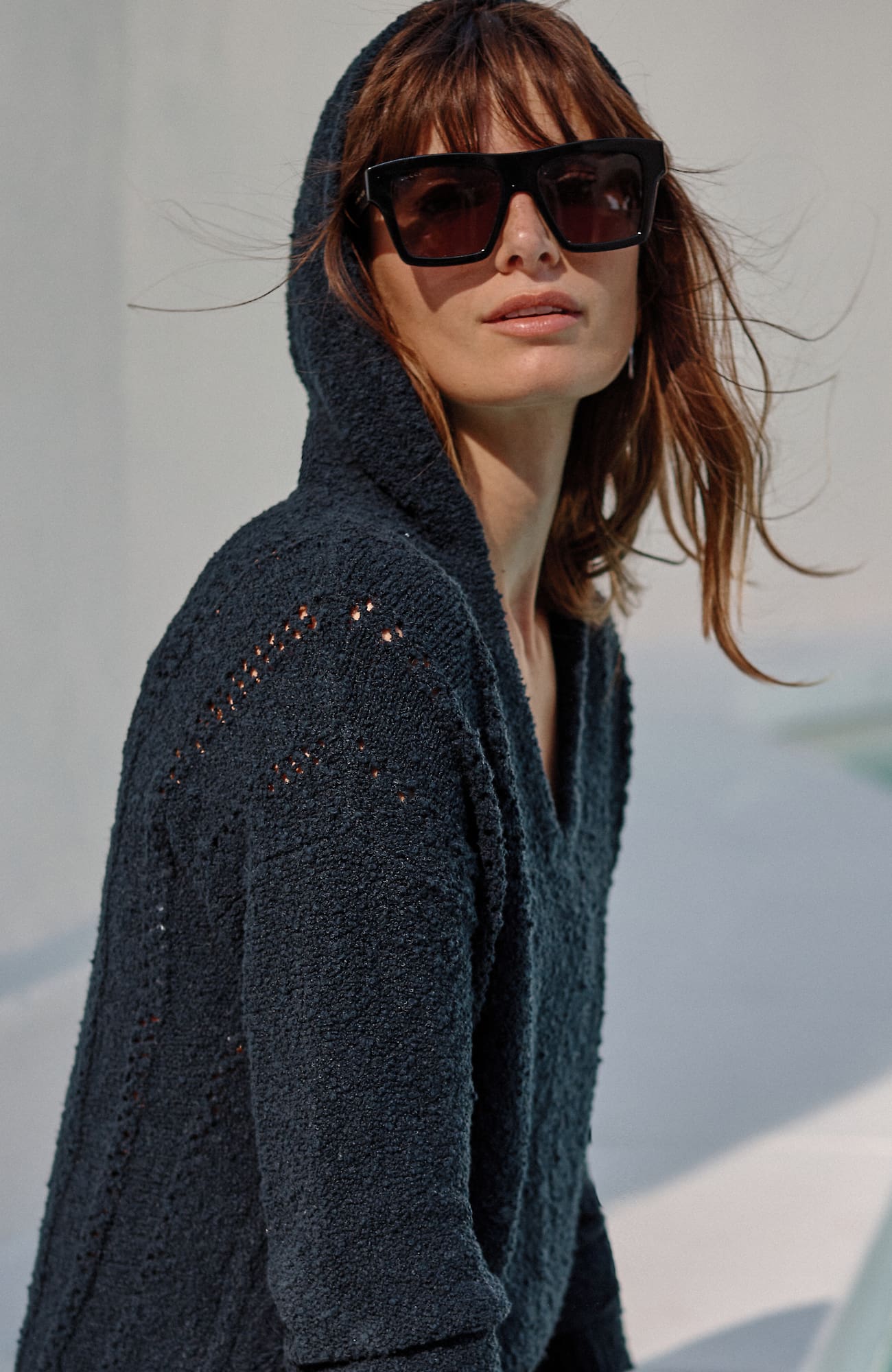 Jjill J.jill Open-texture Hooded Sweater In Navy Blue