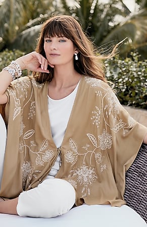 Image for Embroidered Tie-Front Ruana