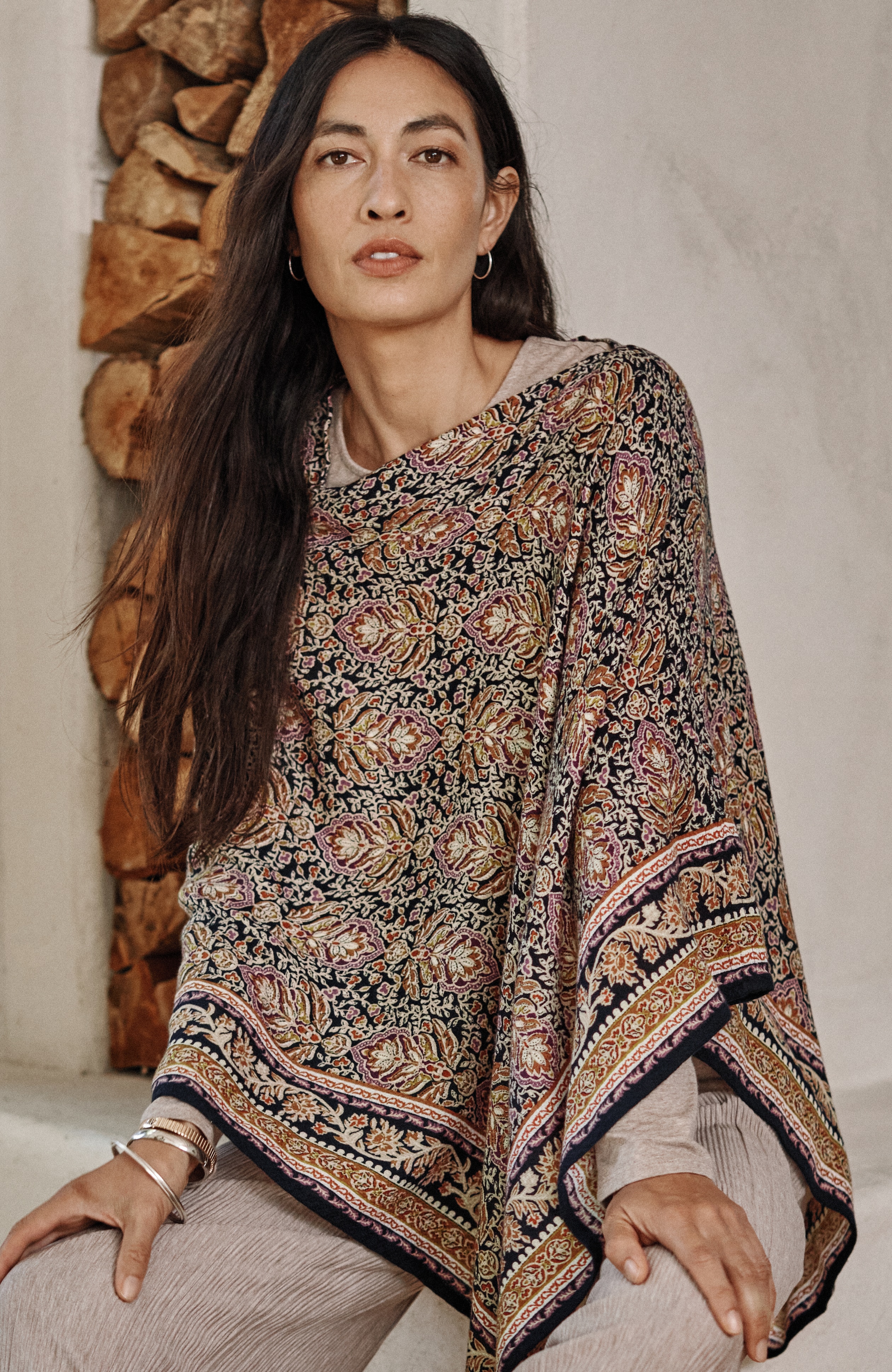 ornate floral asymmetric poncho