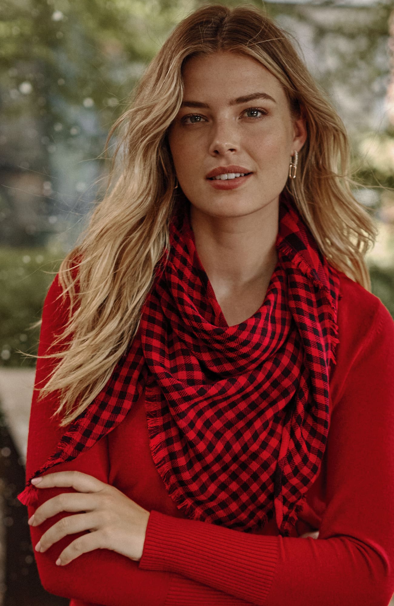 Jjill J.jill Double-faced Plaid Scarf In Ruby Red,black