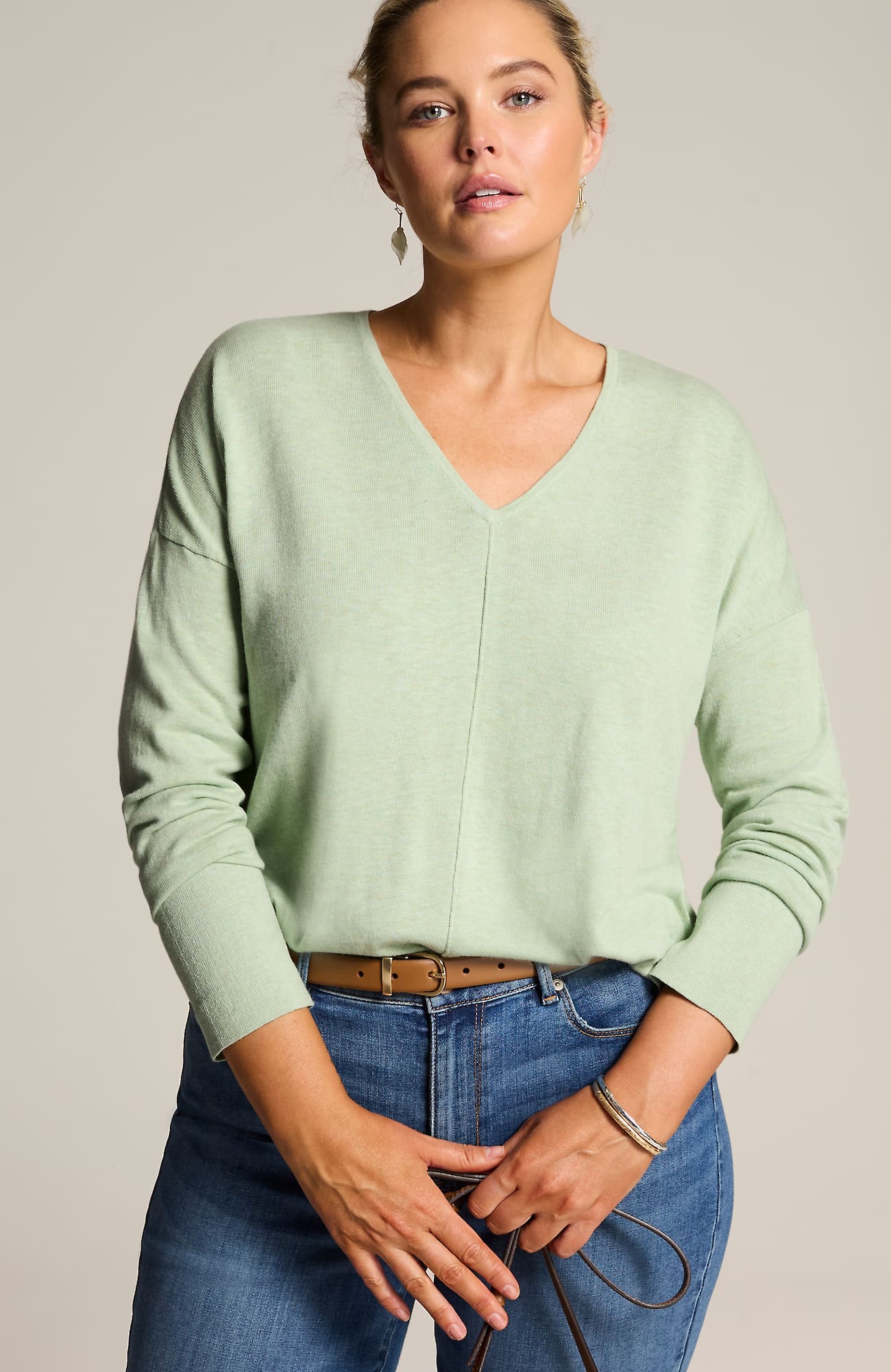 Jjill J.jill Organically Grown Cotton Seamed Sweater In Prickly Pear Melange