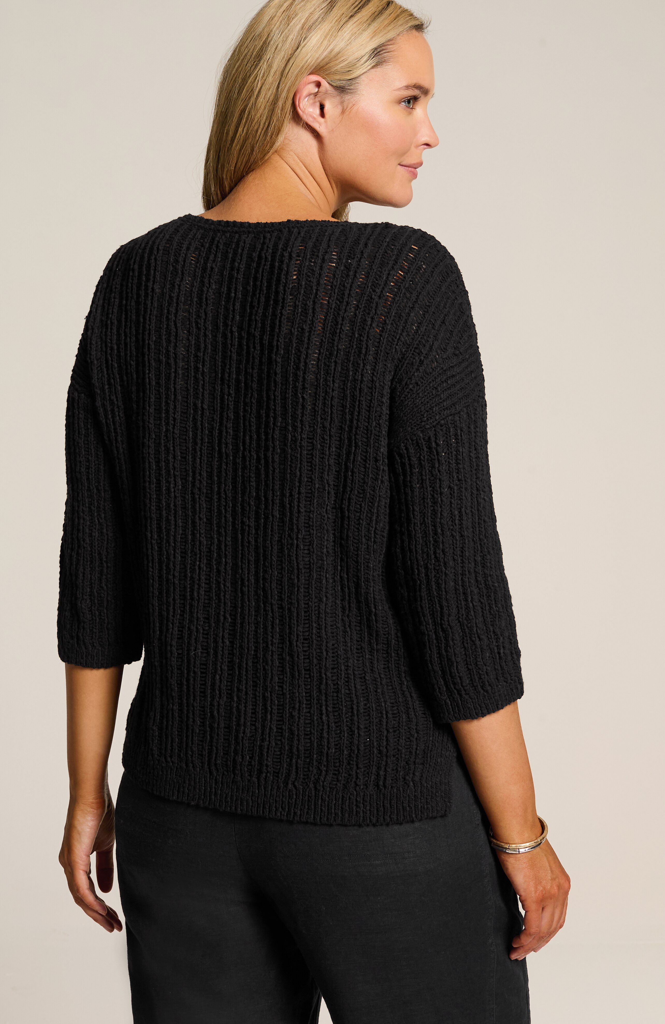 pure jill open-rib-textured sweater