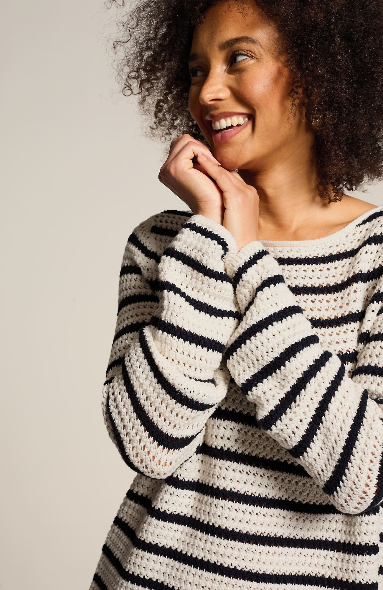 Jjill J.jill Wearever Open-textured Stripe Sweater In Cream,navy Blue