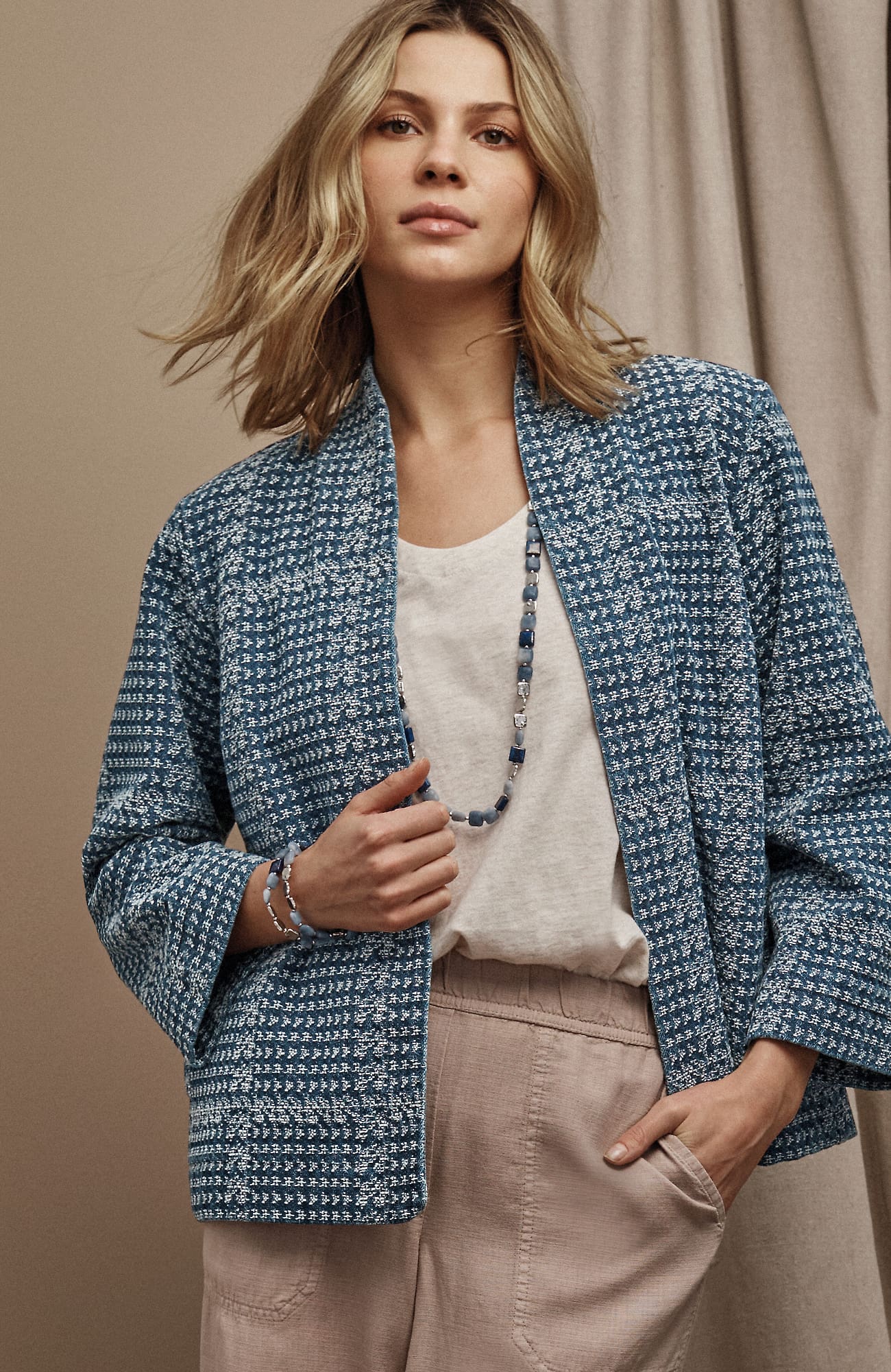 Jjill J.jill Pure Jill Indigo Jacquard Jacket In Blue Stream Wash