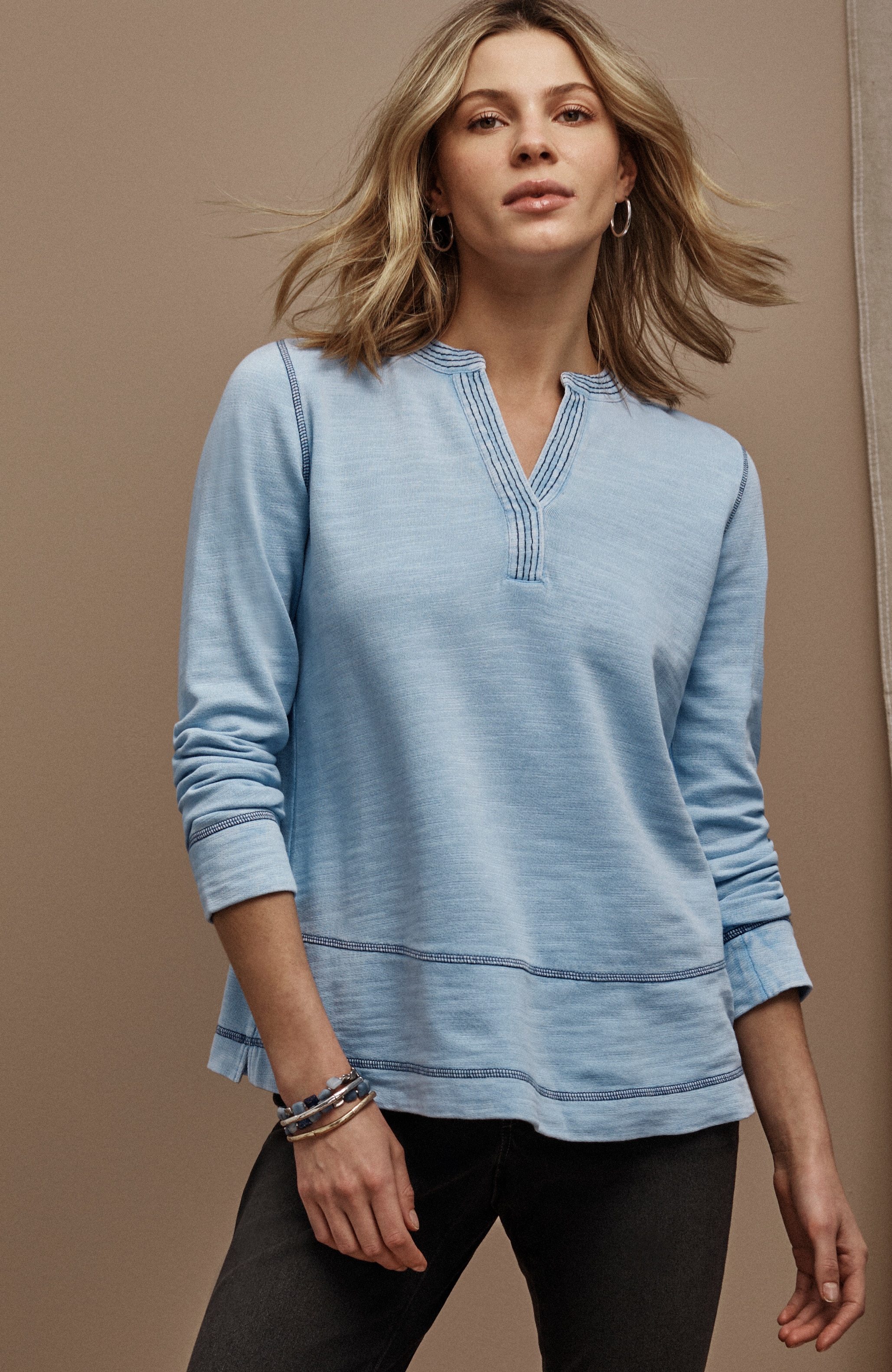 pure jill contrast-stitched top