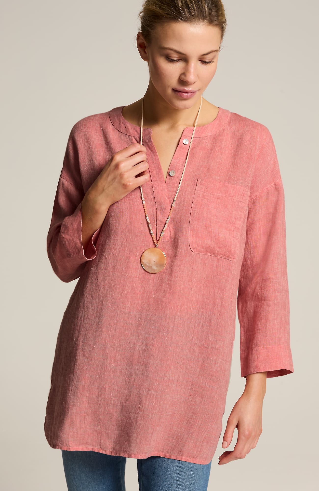 JJILL J.JILL PURE JILL LINEN ONE-POCKET TUNIC 
