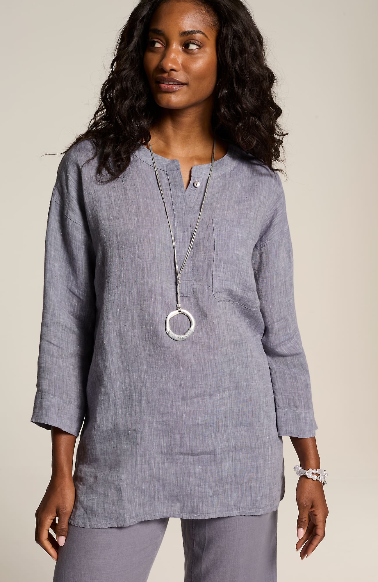 JJILL J.JILL PURE JILL LINEN ONE-POCKET TUNIC 