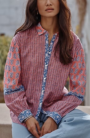 Image for Pure Jill Mixed-Print Button-Front Top