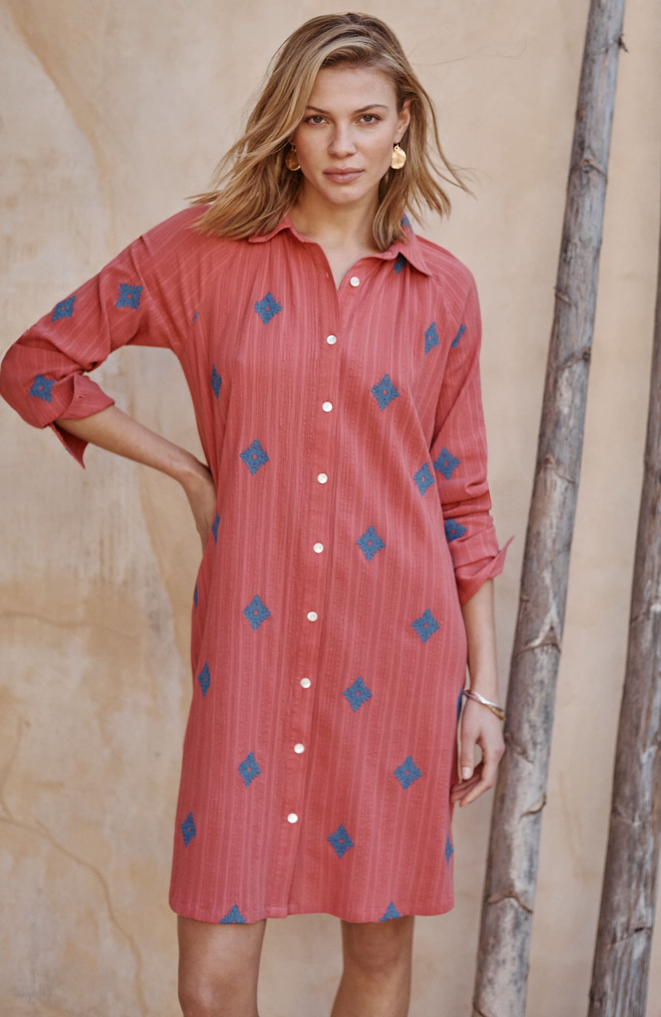 Jjill J.jill Pure Jill Embroidered Shirtdress In Coral Reef,blue Lake