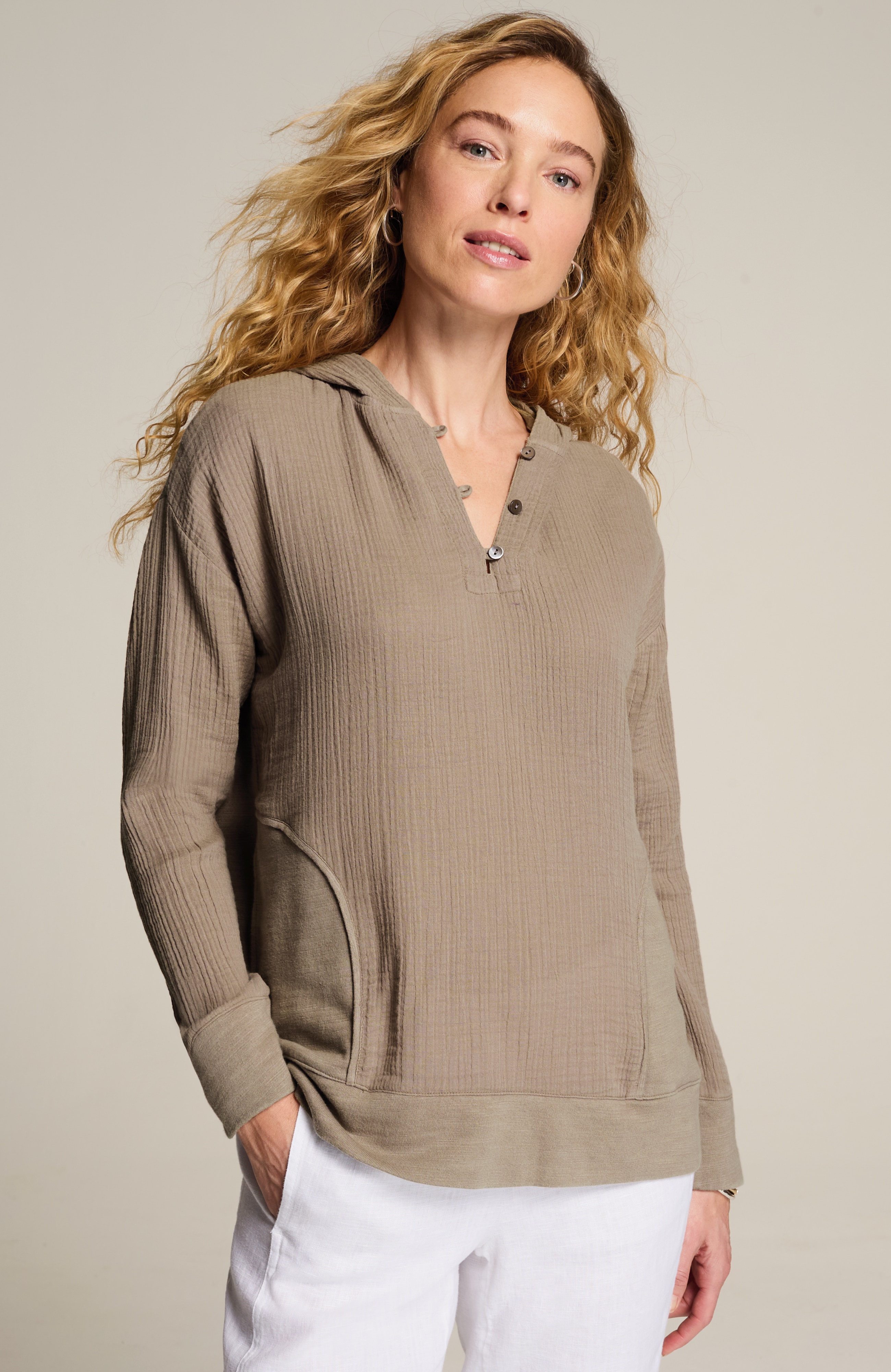 pure jill french terry & gauze hoodie