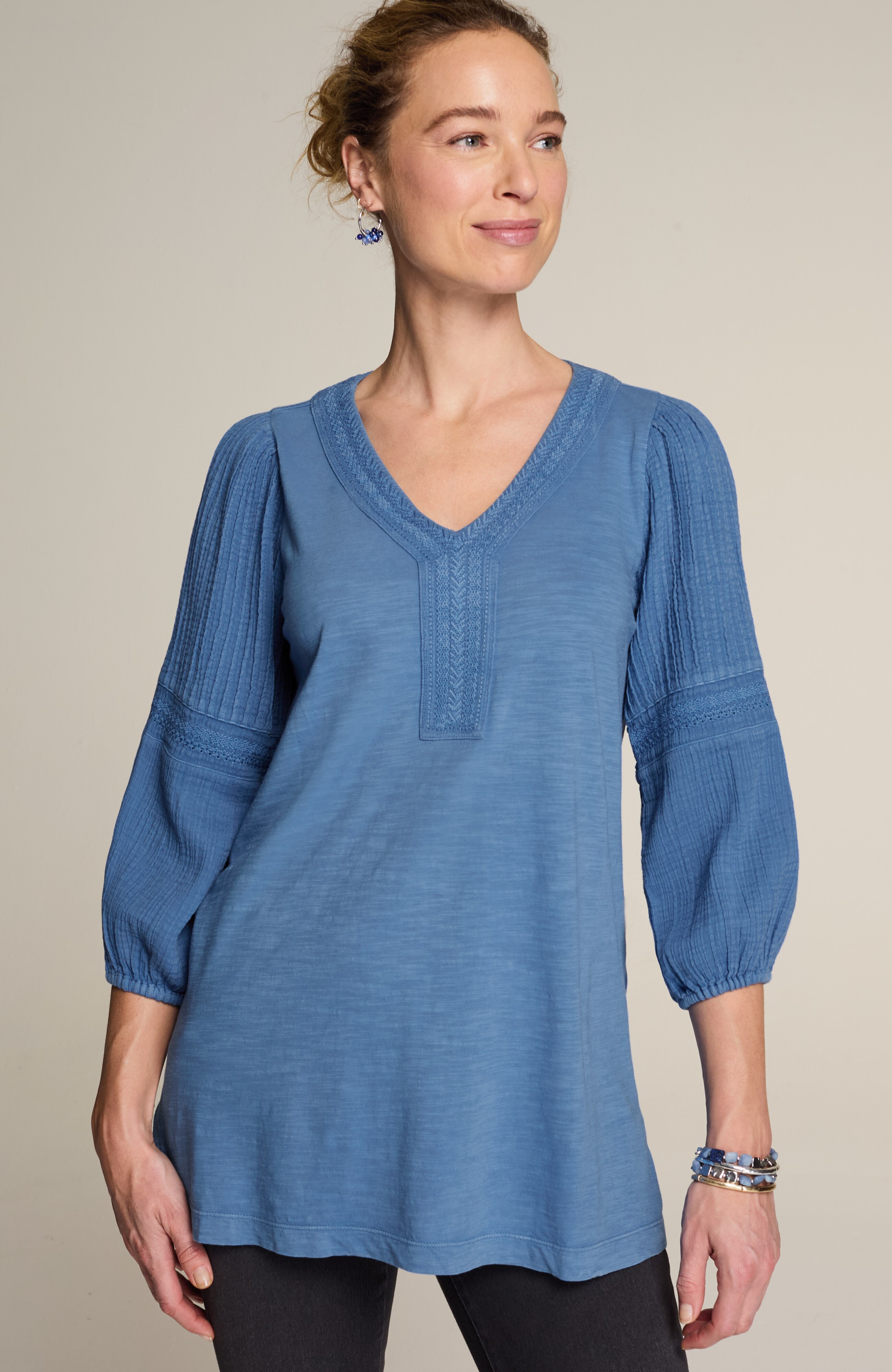 pure jill mixed-media embroidered tunic