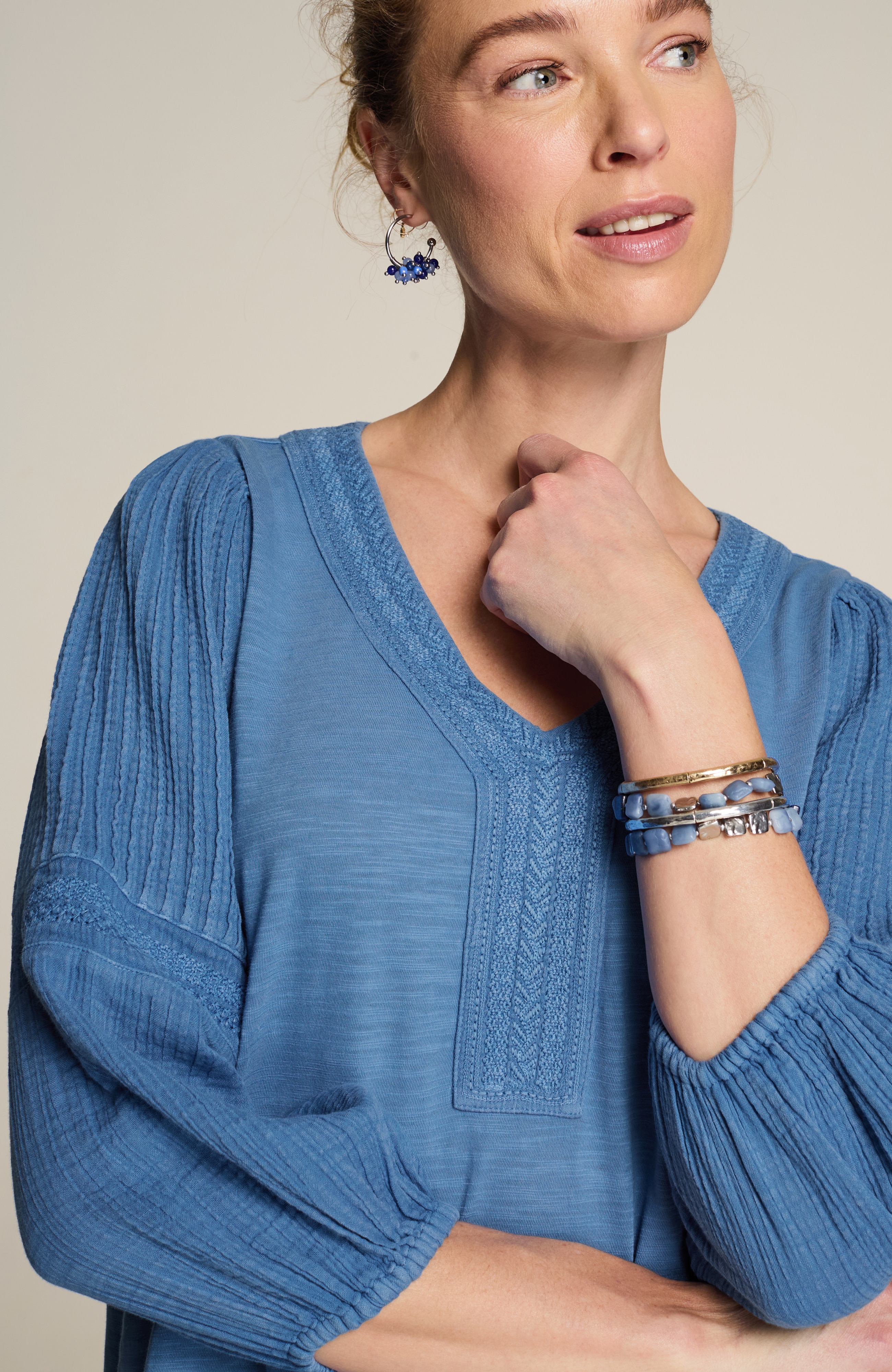 pure jill mixed-media embroidered tunic