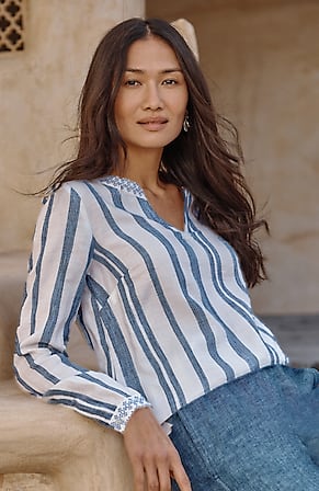 Image for Pure Jill Embroidered Striped Top