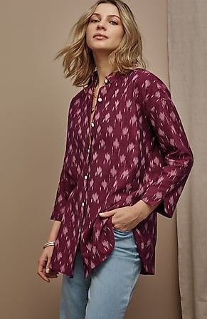 Image for Pure Jill Ikat Button-Front Tunic