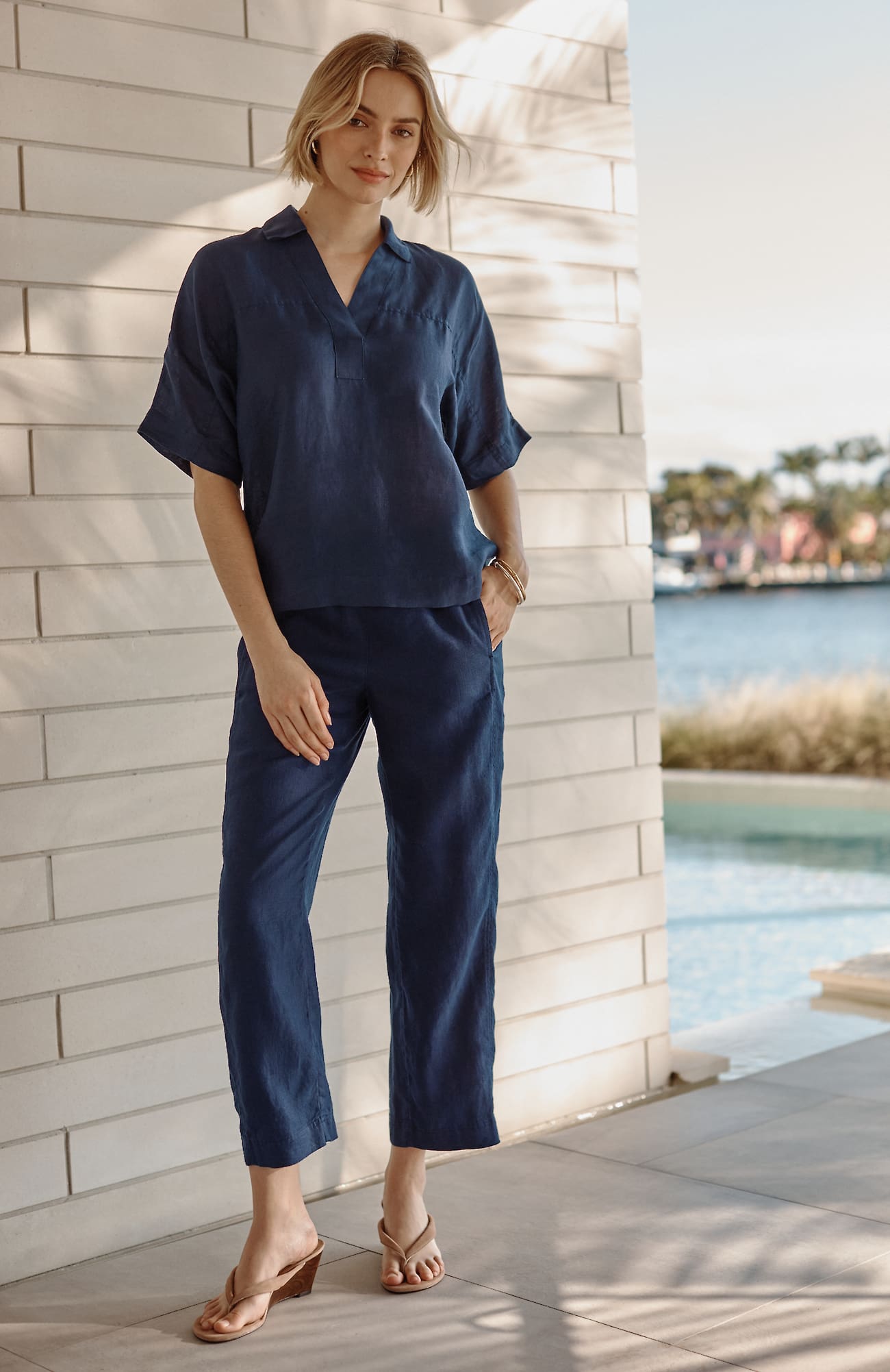 Jjill Pure Jill Linen Cropped Pants In Blue