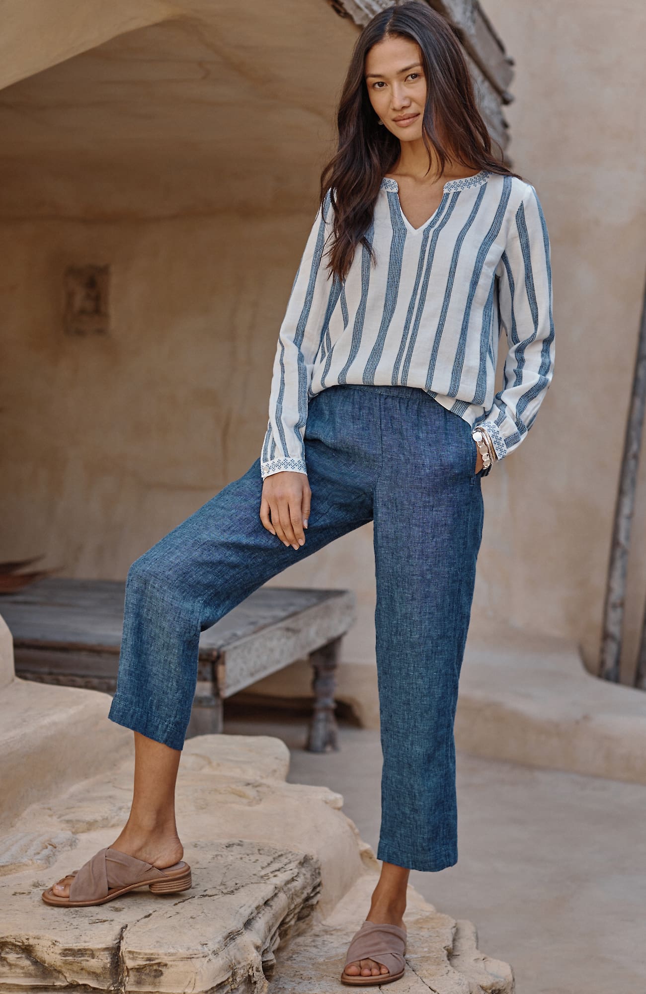 Jjill J.jill Pure Jill Linen Cropped Pants In Deep River Multi