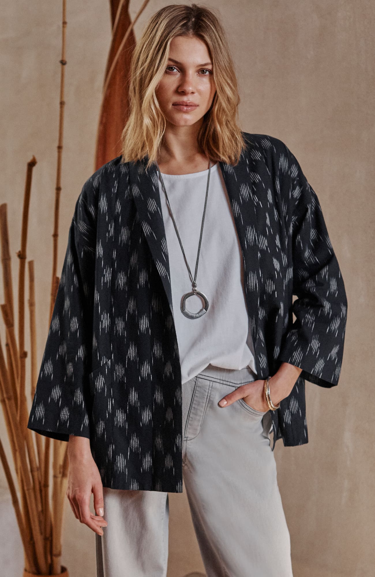 Jjill J.jill Pure Jill Ikat Open-front Jacket In Black Multi