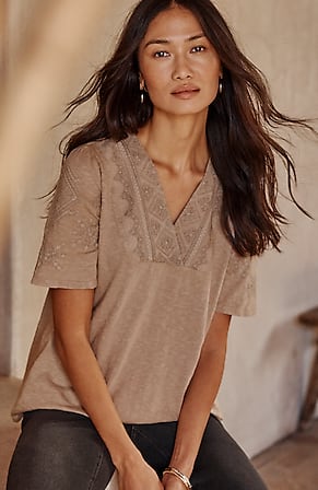 Image for Pure Jill Embroidered Garment-Dyed Top