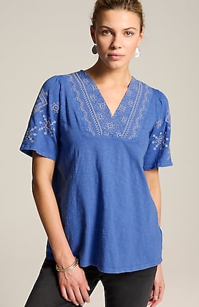 Image for Pure Jill Embroidered Garment-Dyed Top
