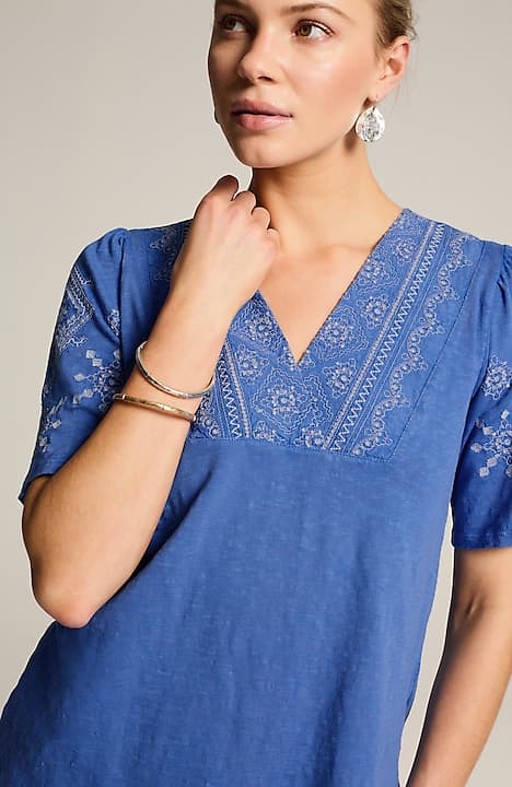 pure jill embroidered garment-dyed top