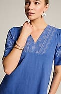pure jill embroidered garment-dyed top