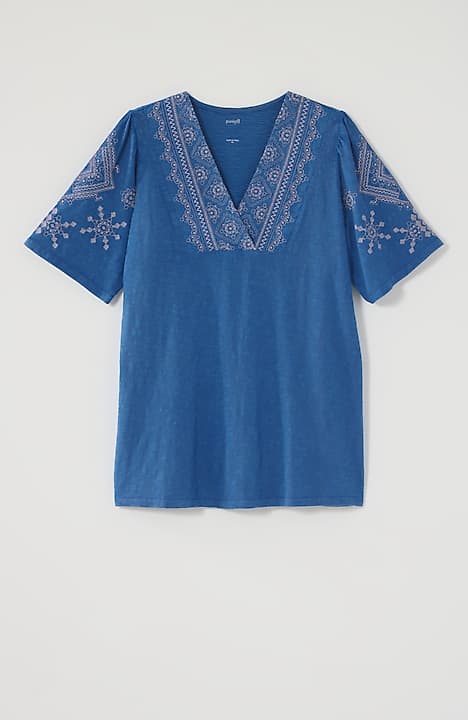 pure jill embroidered garment-dyed top
