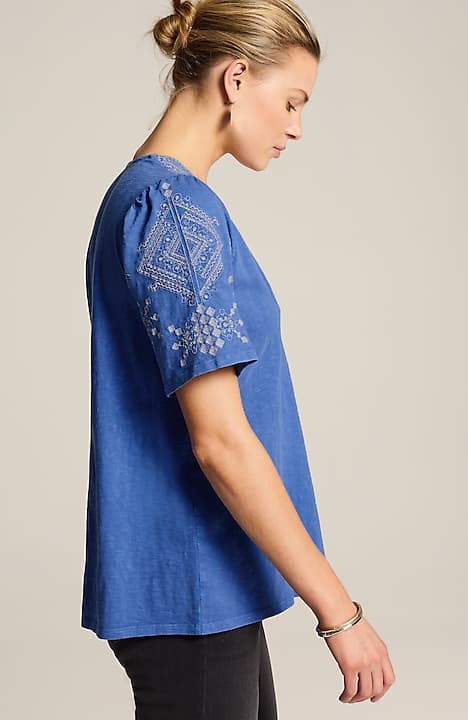 pure jill embroidered garment-dyed top