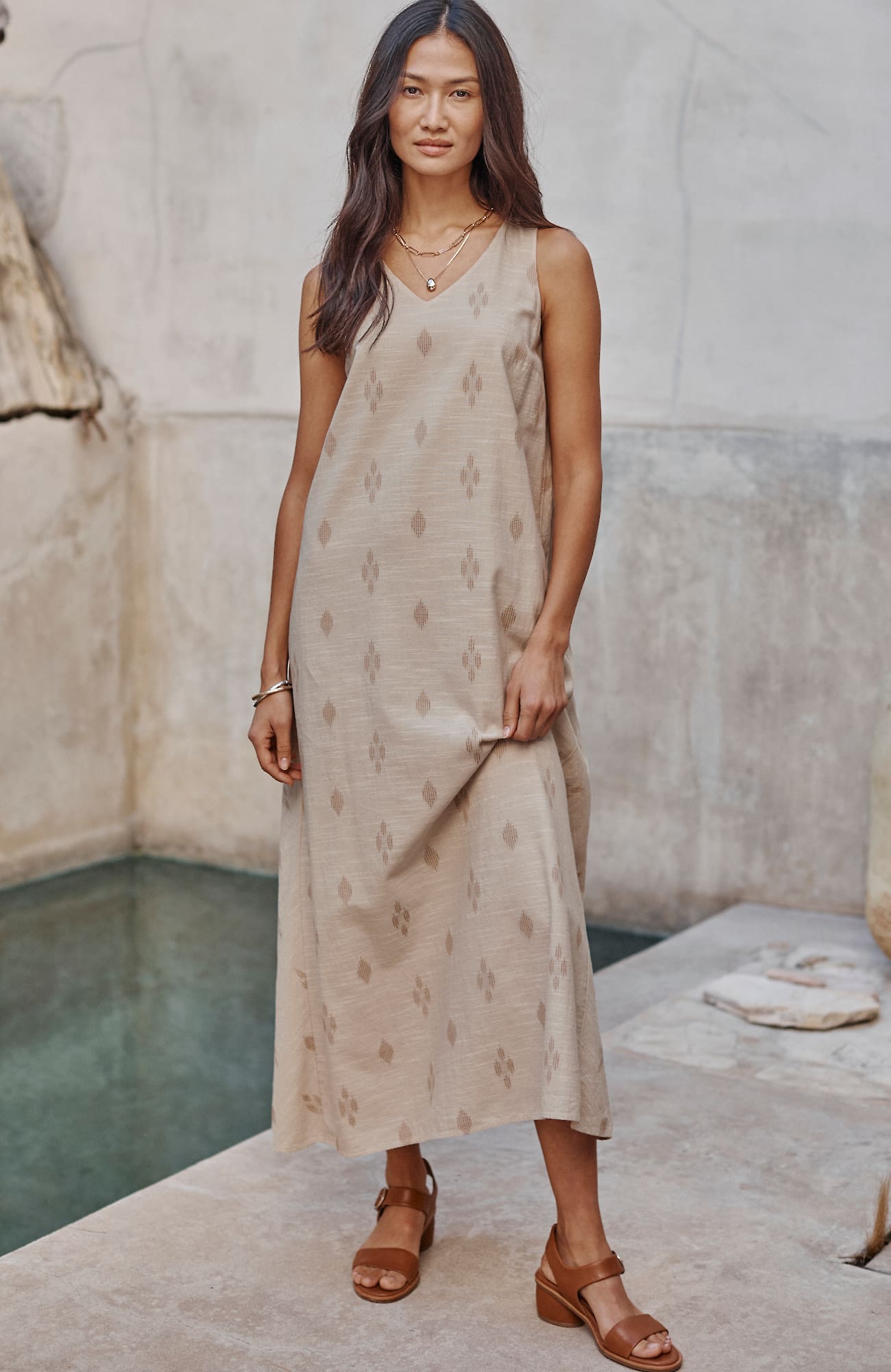 Jjill J.jill Pure Jill Dobby-textured Tank Dress In Dark Oatmeal Multi