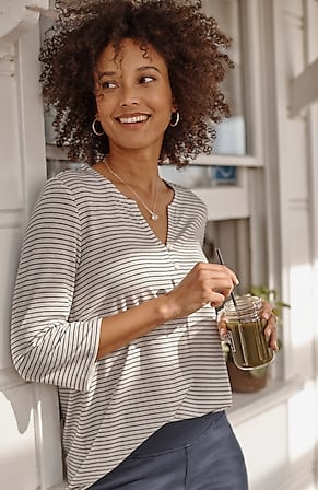 Image for Wearever Buttoned Split-Neck Top
