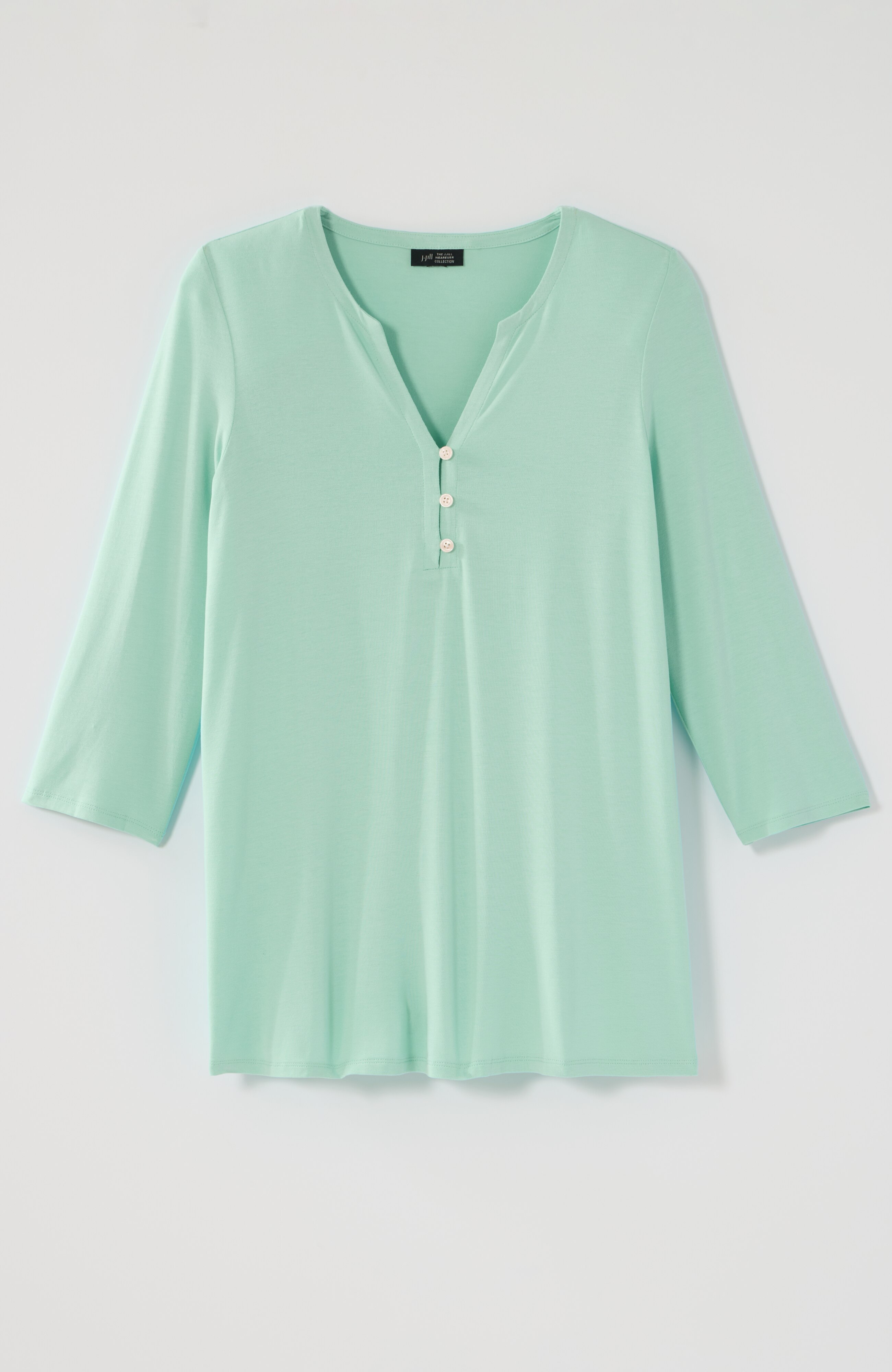 wearever buttoned split-neck top