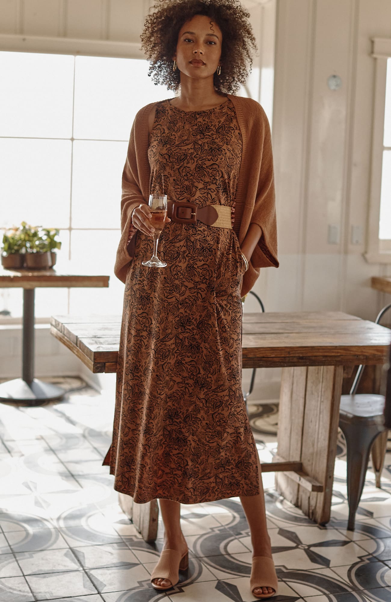 Jjill J.jill Wearever Maxi A-line Tank Dress In Smoky Topaz Large Dazzling Garden