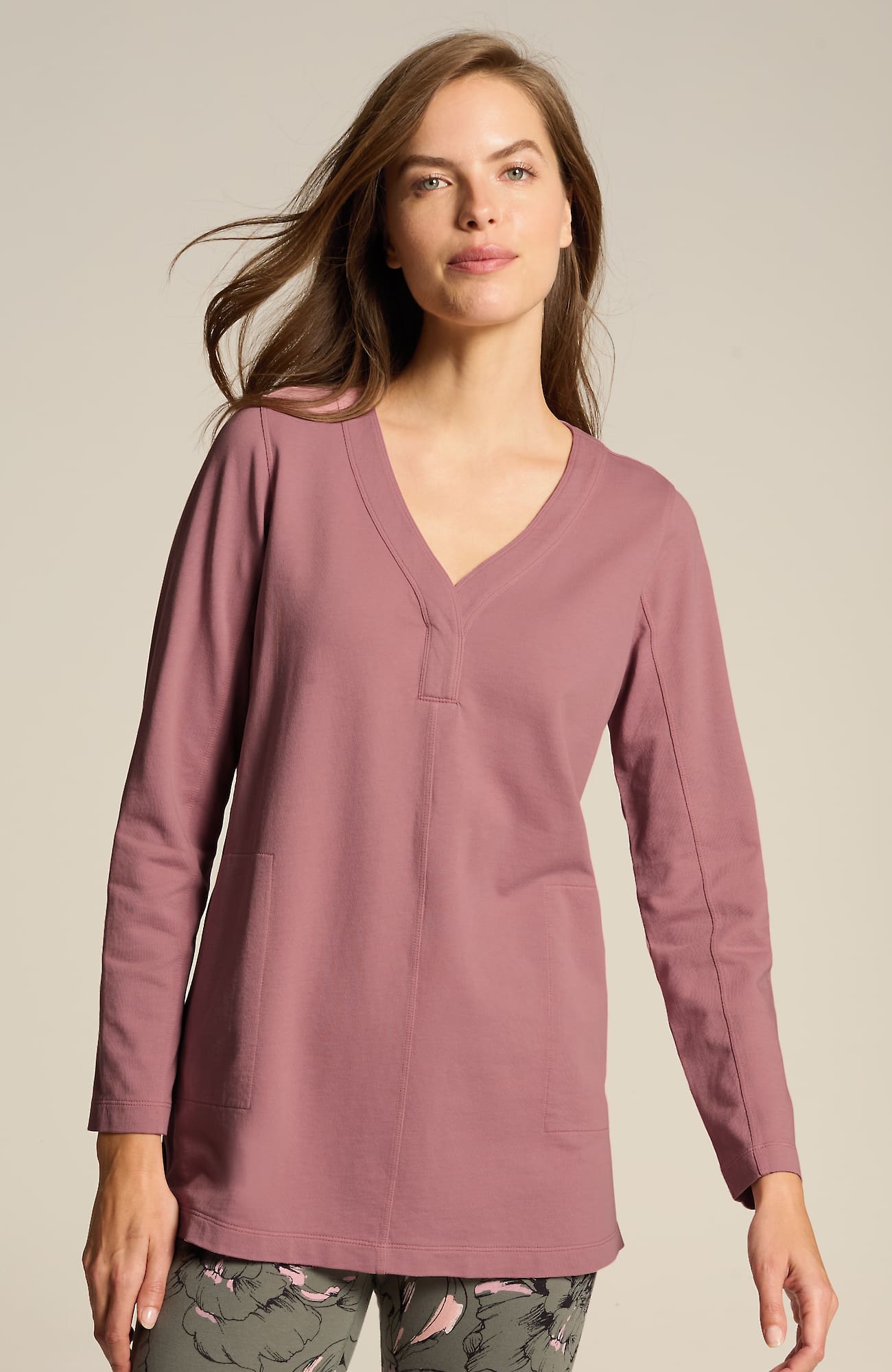 Jjill J.jill Fit French Terry V-neck Tunic In Light Rosebud