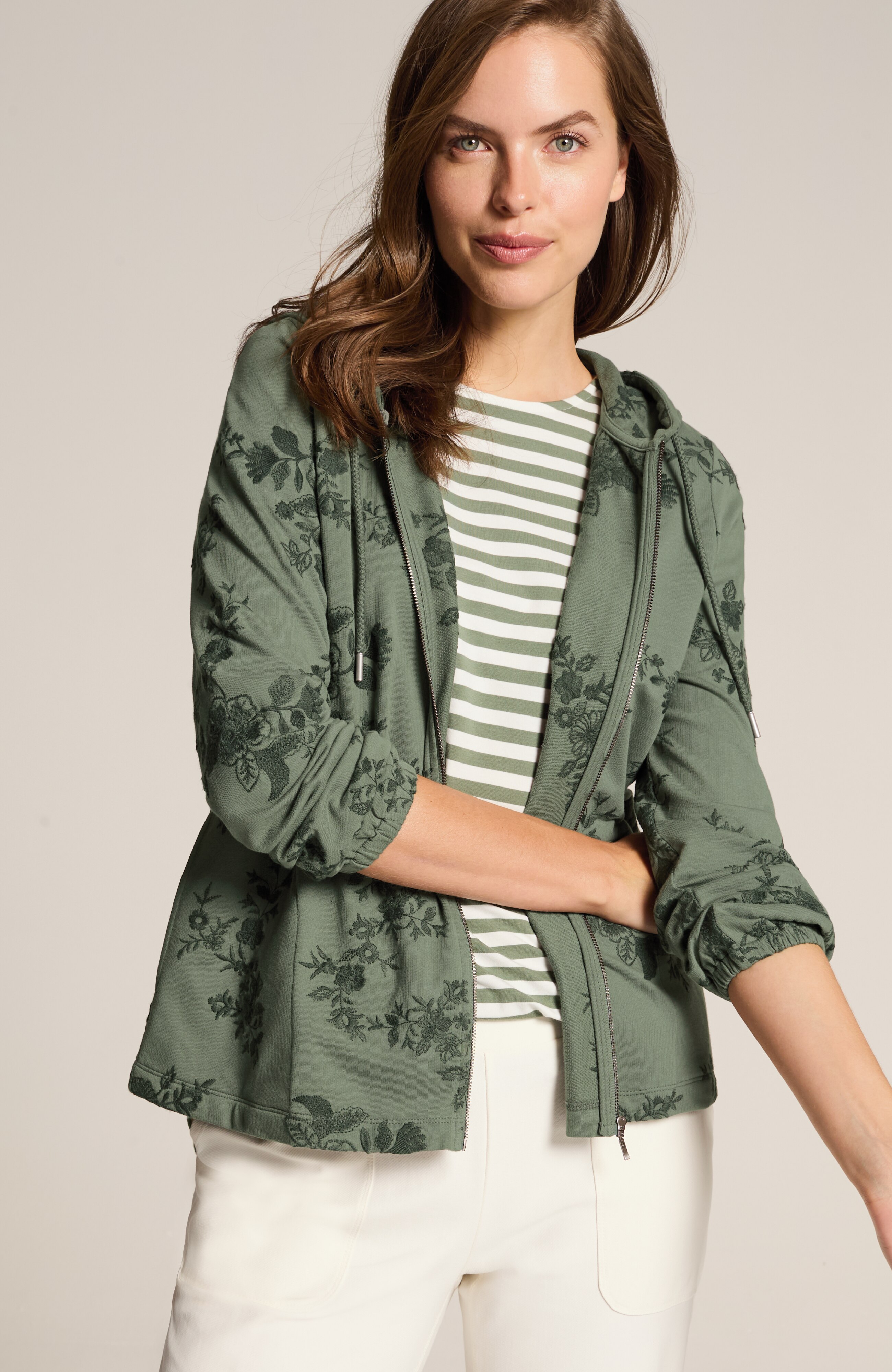 fit embroidered zip-up jacket