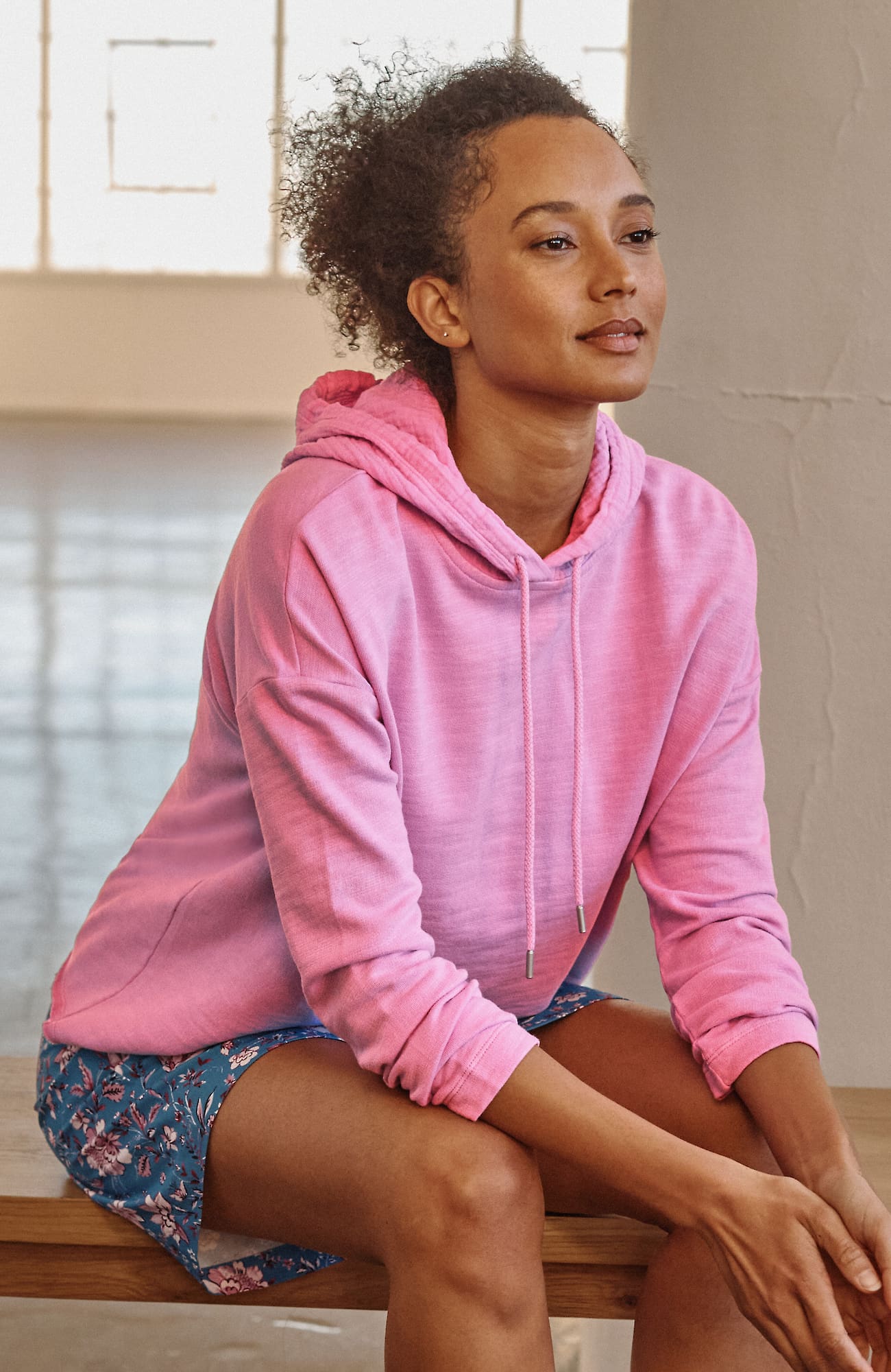 Jjill J.jill Fit Slub-terry Garment-dyed Hoodie In Light Tulip