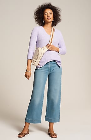 Image for High-Rise Trapunto-Stitched Wide-Leg Jeans