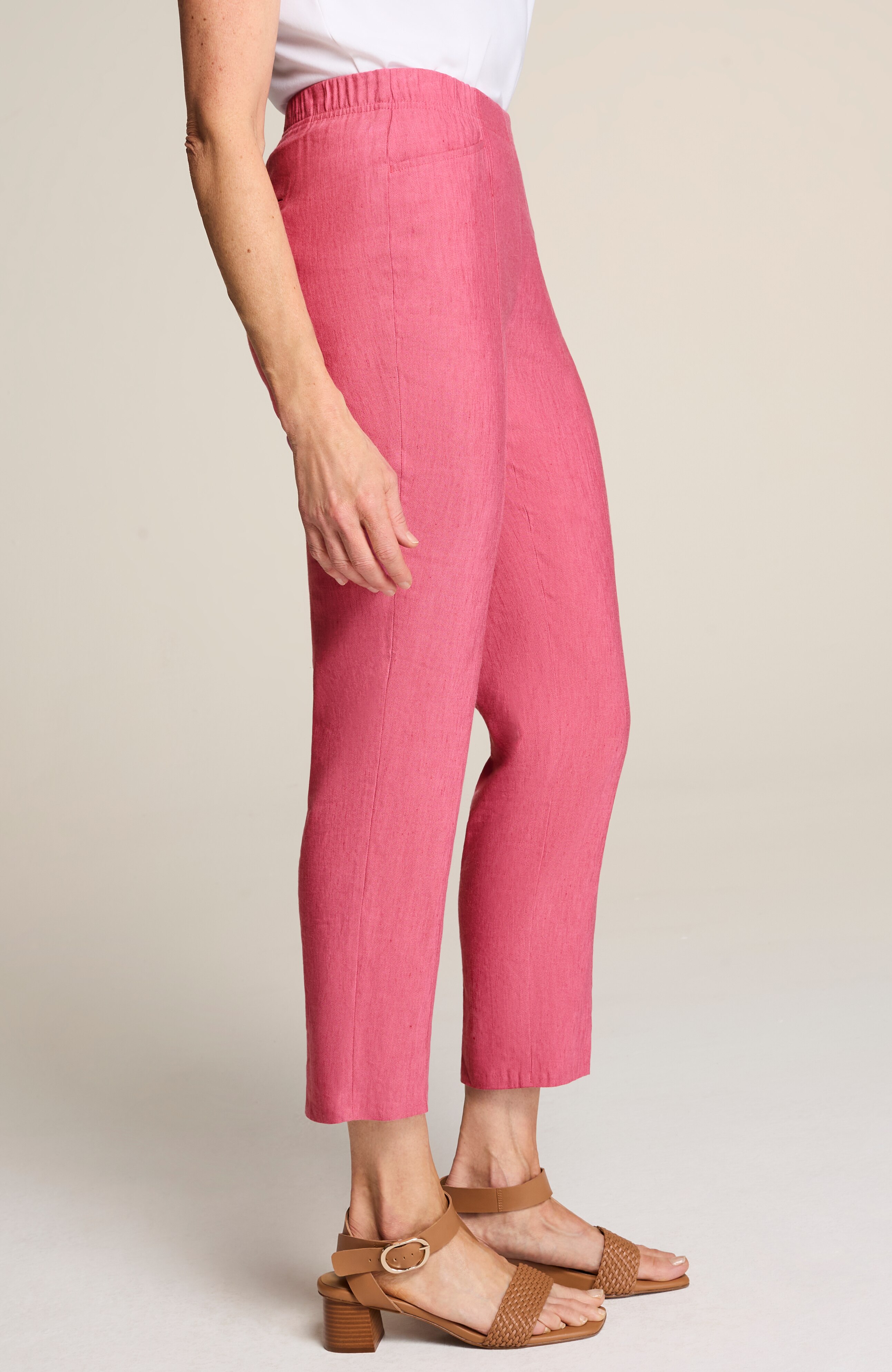 linen-stretch angled-pocket slim-leg pants