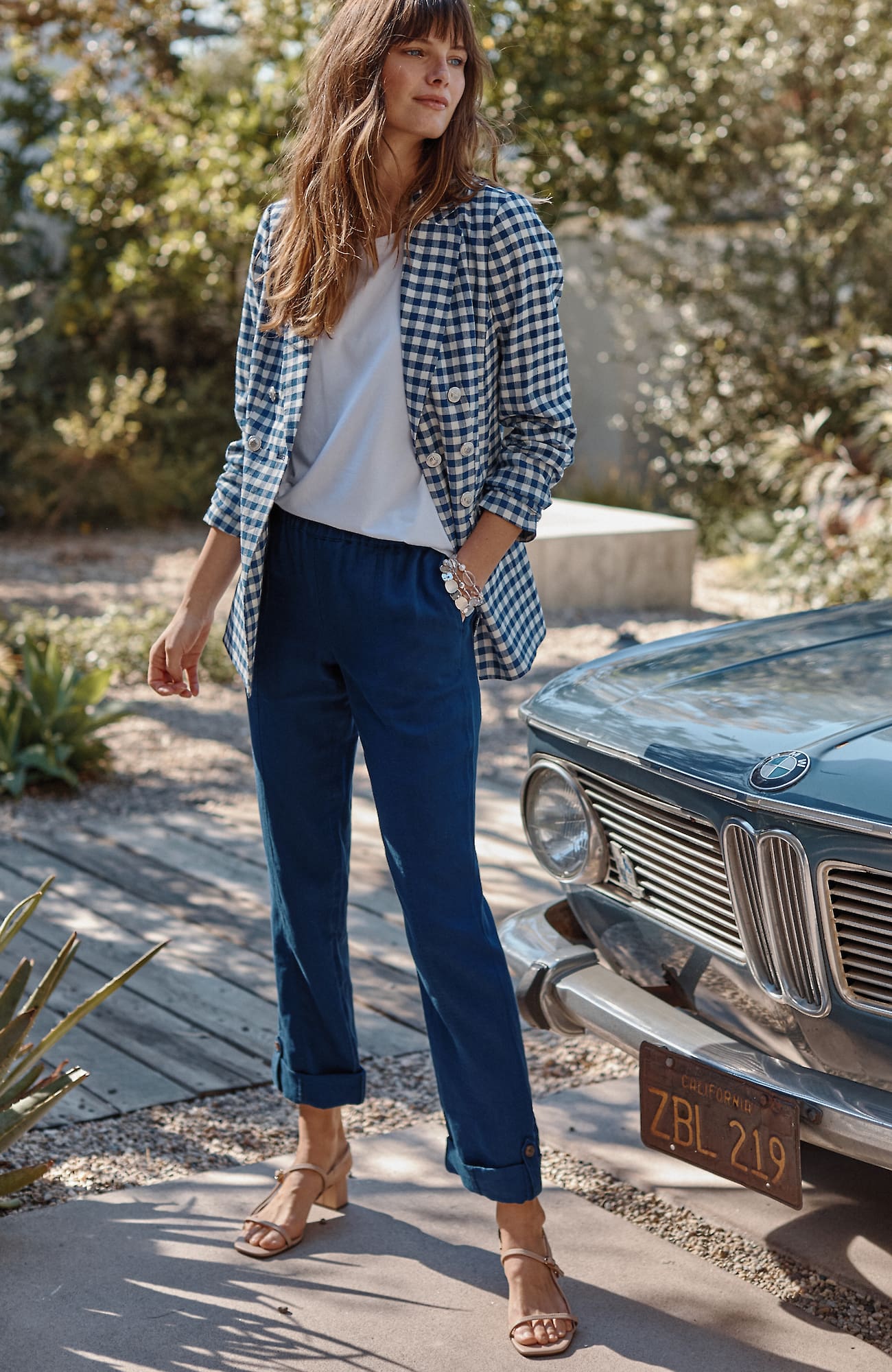 Jjill J.jill Linen Rolled-cuff Straight-leg Pants In Blue Ink