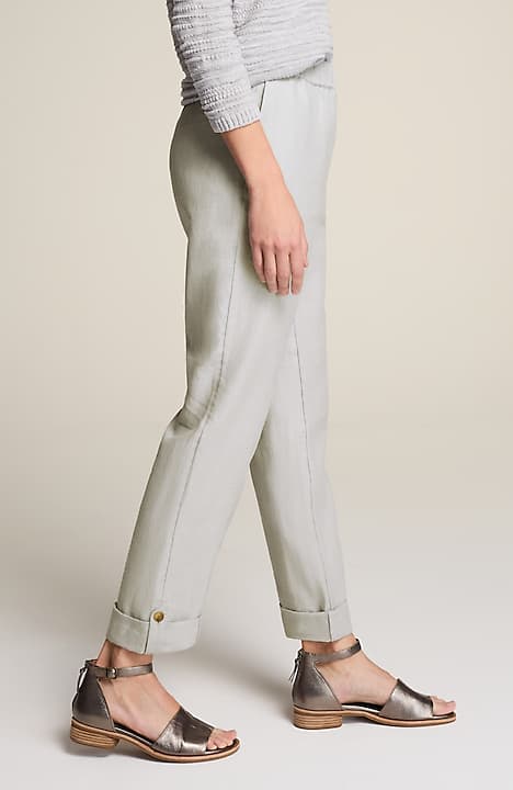 Linen Rolled-Cuff Straight-Leg Pants