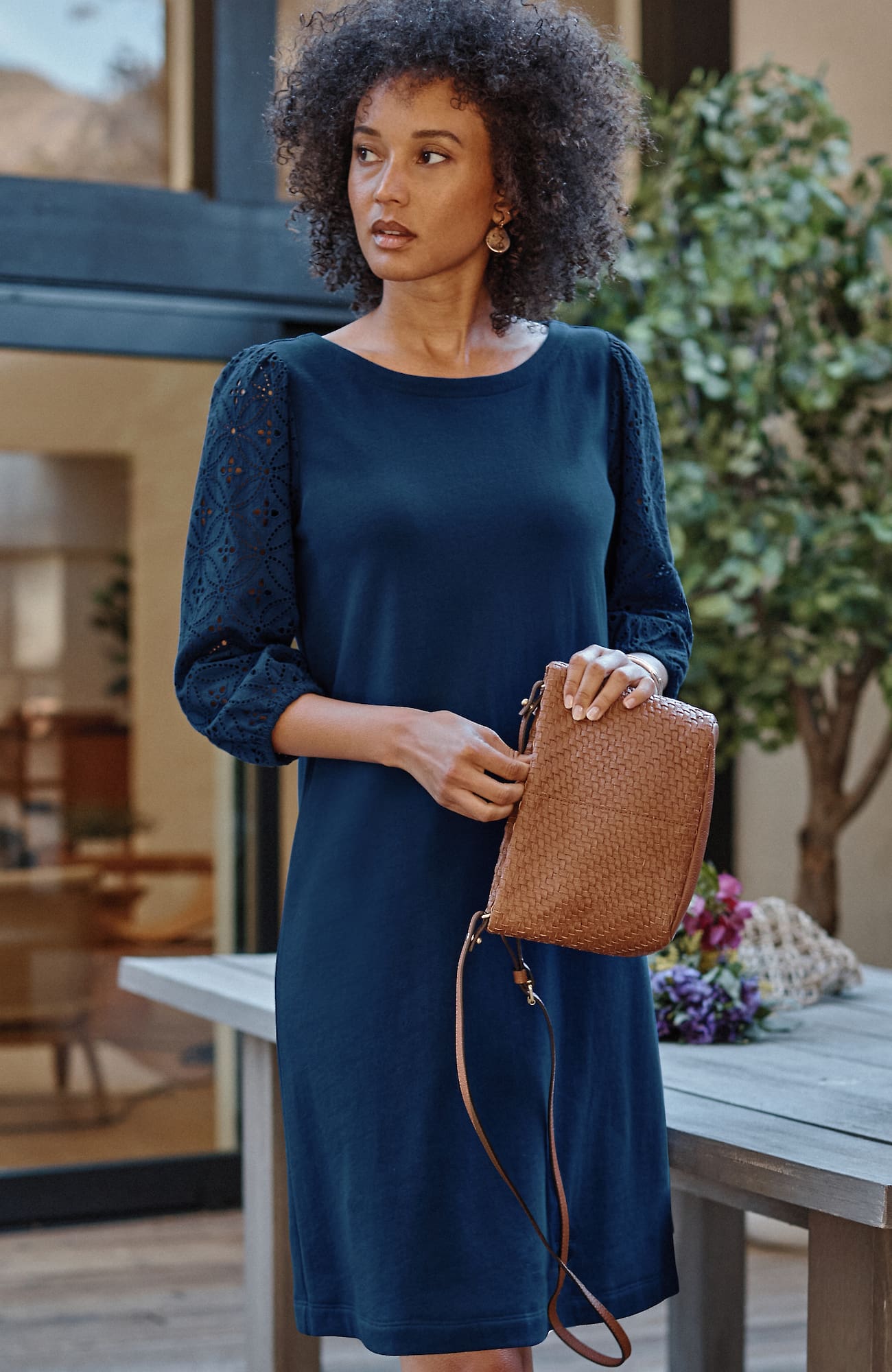 Jjill J.jill Knit & Eyelet Dress In Blue Ink