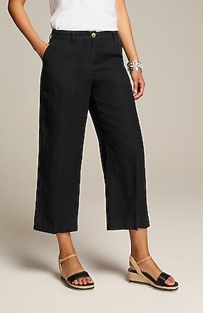 Image for Linen Creased-Front Wide-Leg Pants